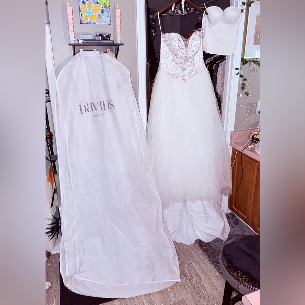 David's Bridal Ivory Gown with Silver Embellishments